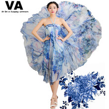 VA 19 Colors 2015 Summer Women Peacock Bohemian Floral Print 7.4 M Big Hem Chiffon Floor Long Maxi Skirts Of Tulle saia faldas