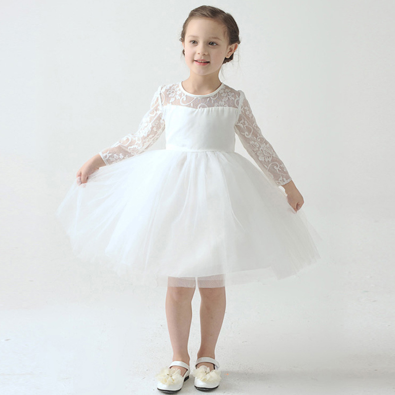 Girl Princess Dress Kids Dresses for Girls Evening Wedding Party Dress Cotton Beige Luxury Fluffy Long Sleeve Dress