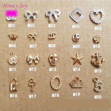 10 pcs/lot 3D Silver Golden Bow Sweet Heart Charm Nail Decorations Glitter Alloy Jewelry Rhinestones DIY Nail Art Studs Tools