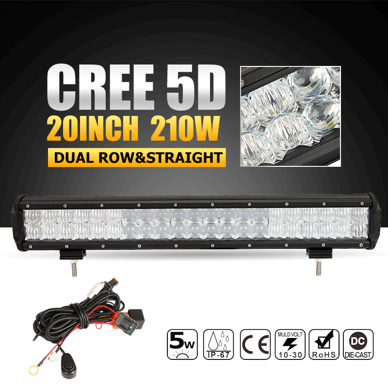 20 inch CREE 5D LED Light Bar Offroad Led Work Driving Lights Spot Flood Combo Beam for 12v 24v Trucks 4X4 SUV Off Road 4WD ATV