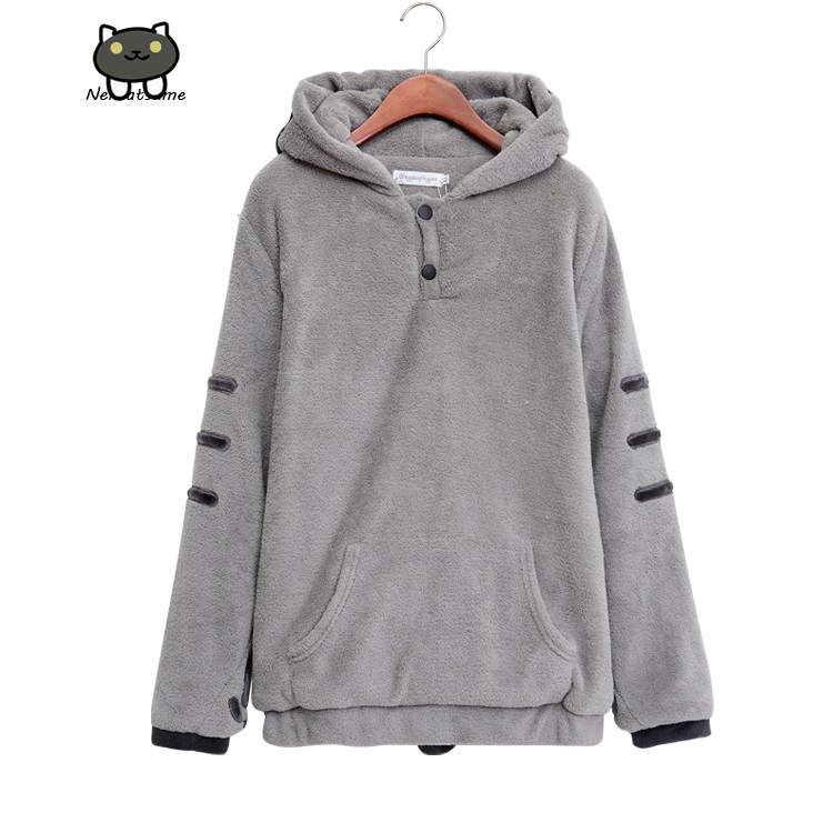 Hot Game Neko Atsume cat Meow backyard hoodie sport coat grey cat costume Flannel warm winter