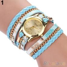 Women s Leopard Wrap Braided Faux Leather Analog Quartz Bracelet Wrist Watch 2KAJ