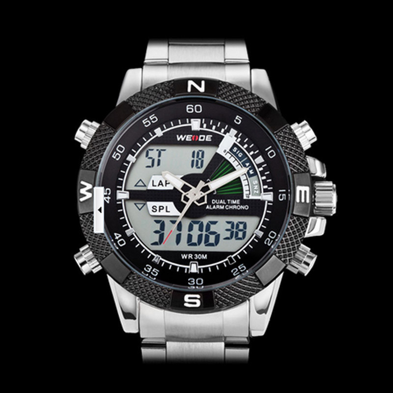 Splendid Fashion Men Silver Alloy LCD Electronic Dive Watch Wrist 30M Waterproof Mens Sport watch Casual