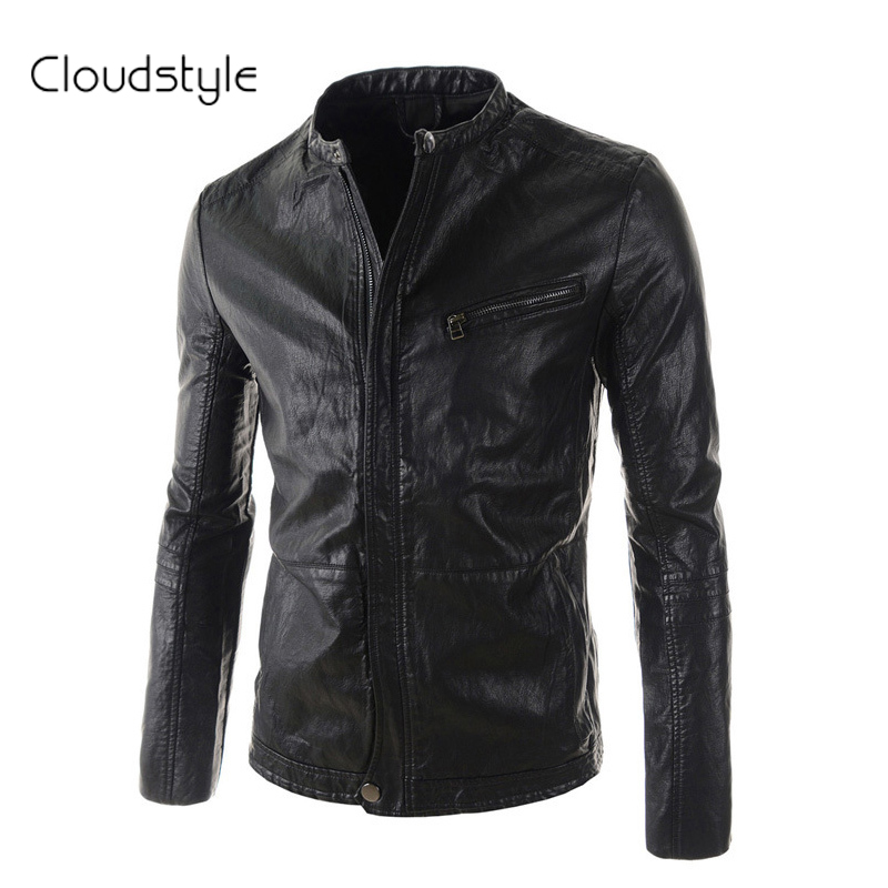 Motorcycle PU Leather Jacket Jaqueta De Couro Masculina 2015 New Regular Solid Black &Brown Mandarin Collar Jacket Plus 2XL