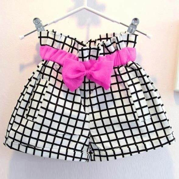 Free-Shipping-Kids-Girl-Baby-White-Plaids-Shorts-Casual-Bow-Elastic-Waist-Short-Pants-