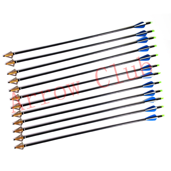 24pcs hunting 7 6mm OD and 30inch length aluminum compound bow arrow matches 24pcs 125GR gold