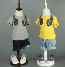 Boys Summer Style Cartoon Funny Earphone Short Sleeve Kids T Shirt Tees Clothes Baby Cotton Shirt Children Shirt Headphone