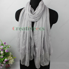 Elegant Fashion Women Girl s Flower Mesh Trim Solid Color Soft Long Scarf Shawl Wrap Stole