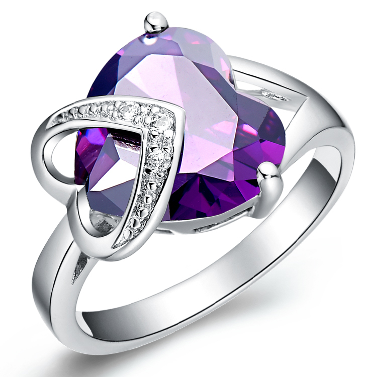 Amethyst Ruby Heart Cristallo Austriaco Ring For Women Vintage Style Jewelry Kristallschmuck Platinum Plated Anillos Ulove