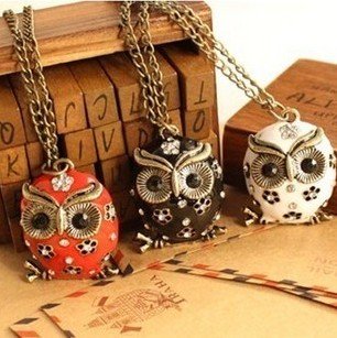 N170 Pendant Necklaces The animal Round Enamel Crystal Flower Owl Necklace for women vintage jewelry collares