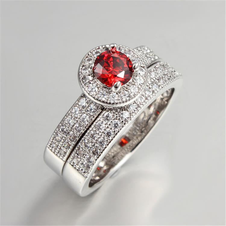 ruby jewelry 925 silver filled bridal ring Set Cubic Zircon diamond Engagement bijoux Wedding accessories for