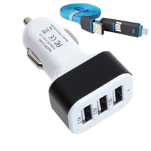 2 in 1 font b Cable b font Micro Auto Universal 2 1A 3 Port USB