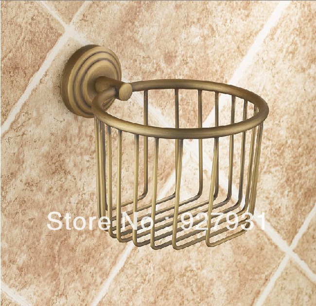 Wall Mount Antique Brass Bathroom Basket for Toilet Roll Paper & Daily Necessities