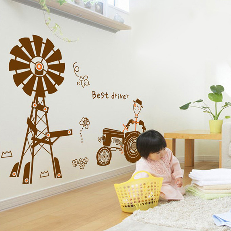 DIY Happy Farm With Agricultural Tractor Vinyl Wall Sticker Baby Kids Children Room Art Wall Decal