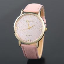 2015 mujeres de moda Faux banda de cuero reloj de flores elegante Casual cuarzo analógico reloj de pulsera para mujeres y niñas envío gratis