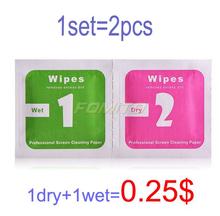 2pcs/set=1*Wet+1*Dry Camera Lens LCD Screens Dust Removal Wet Dry Cleaning Cloth Wipes Papers for camera for phone