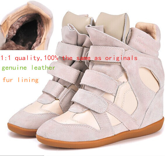 Isabel Marant Women Beige Plush Winter Shoes Height Increasing 8cm Fashion Sneakers