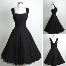Cheap Little Black Chiffon Cocktail Party Dresses Formal Strapless Open Back Tea Length Prom Dress For Women Vestido De Festa