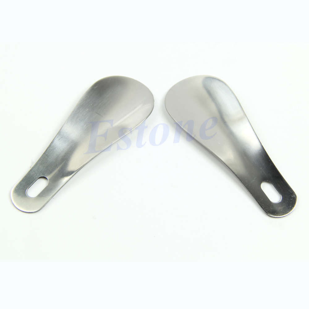 2Pcs 10cm Durable Stainless Steel Shoe Horn Lifter Shoehorn Shoespooner Spoon