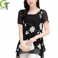 Women Embroidery Shirt Plus Size Casual Loose Short Sleeve Women Chiffon Blouse White Lace Fashion Elegant
