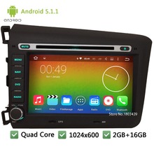 Quad Core WIFI Android 5.1.1 2Din DAB+ BT 8″ 1024*600 Car DVD Player Radio PC Audio Stereo Screen GPS For Honda CIVIC 2012 2013