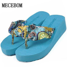 2016 Summer bohemia flower Women flip flops platform wedges women sandals platform flip slippers beach shoes