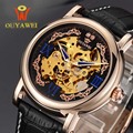 Men Wristwatches Skeleton Male Clock Leather Steampunk GOLD Casual Watches Automatic Mechanical Watch self wind Wrist