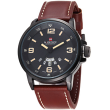Naviforce nuevo reloj de hombre genuino visualización analógica correa de cuero con fecha día hombres reloj de cuarzo ocasional reloj relogio masculino