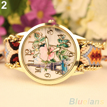 Vintage de punto torre Eiffel Rose pulsera de cuarzo analógico de pulsera