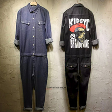 2016 spring&autumn Men&women skull jumpsuits hiphop denim jeans fashion work clothes cargo pants casual worker pants trousers