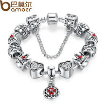 Traditional Coronary coronary heart Crown Bead Attraction Bracelet Silver 925 for Women Genuine Safety Chain Jewelry PA1430