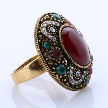 2015 Vintage Rings For Women 18K Gold Tibetan Silver Alloy Oval Turquoise Ring Ruby Jewelry Free