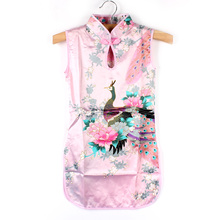 2015 New Summer Chinese Child Girls Baby Peacock Cheongsam Dress Qipao 2 8Y Clothes