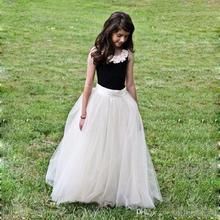 2016 Popular Cheap Elegant Flower Girl Dresses For Wedding Children Long Tulle Crew Floor Length Formal Girls Pageant Dress FL33