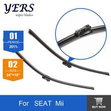 Car wiper blades for SEAT Mii, 24″+16″, rubber, for front windscreen, Car accessories, freeshipping