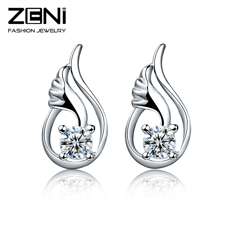 2016 New Fine Jewelry Angel Wing Natural Genuine Cubic Zirconia Stone 925 Sterling Silver Jewelry Stud Earring Zeni Jewelry