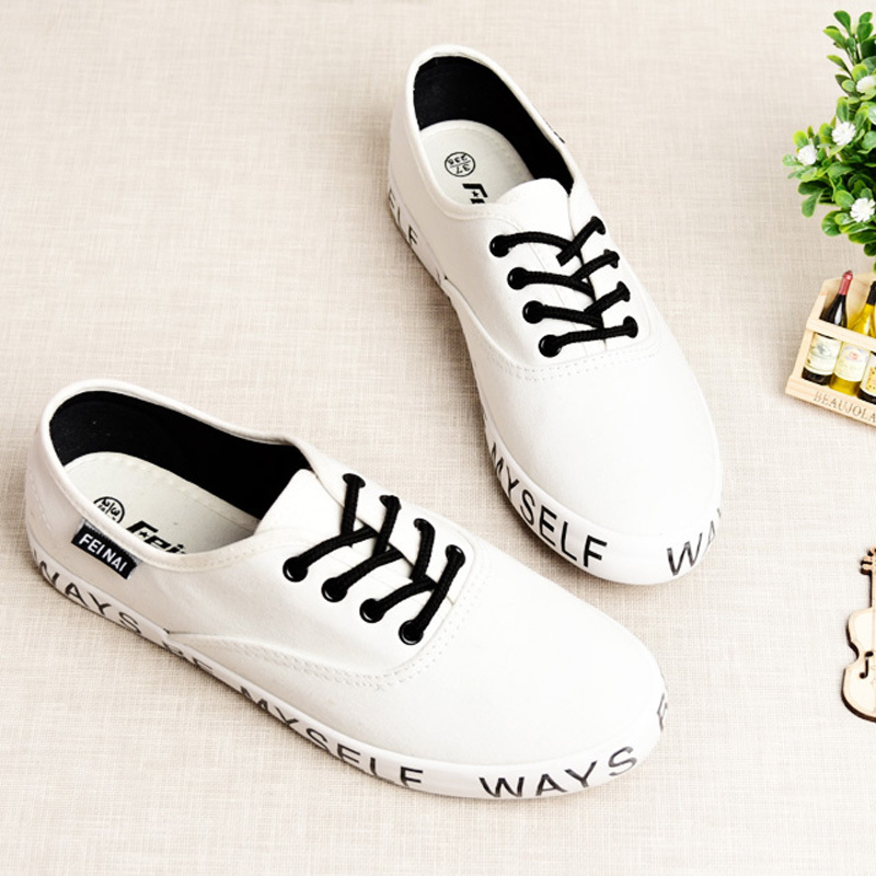 2015 New Style Casual Black Letter Printed Low Top Women Canvas Shoes Lace Up Sneakers Fashion