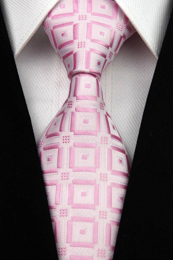 NT0018 Pink Plaid Mutil Color Smooth Jacquard Woven Classic type Silk Polyester Man s Business Tie