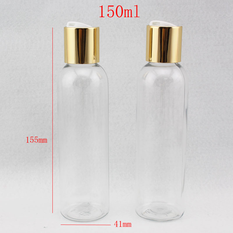 150ml X40 empty transparent liquid soap  cosmetic bottle containers with gold aluminum disc top cap,metal cap lotion bottls 5oz