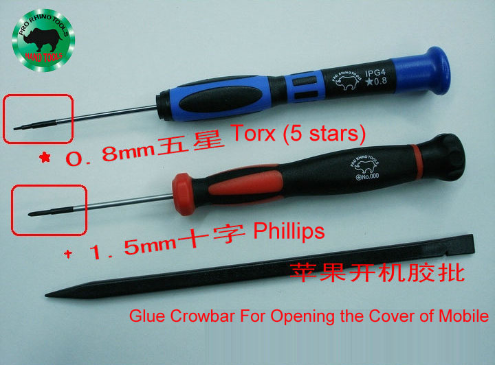 3 pcs Iphone 4 4S Repair Tools Japan RHINO 0.8mm Torx & 1.5mm Phillips Screwdriver and Glue Crowbar For Opening Cover of Mobile