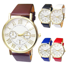 Nueva marca de lujo Unisex Men ‘ s para mujer pulsera de cuarzo reloj grande del Dial redondo números romanos Faux Leather Band