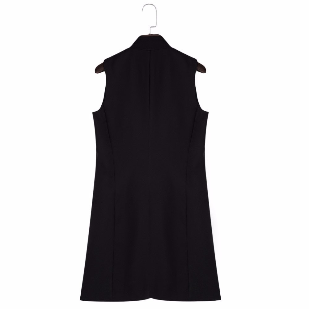 VESTLINDA Long Vest Back Split Outwear Waistcoats Women White Black Jacket Coat Sleeveless Cardigan Pocket Blazer Vest Femme Top 18