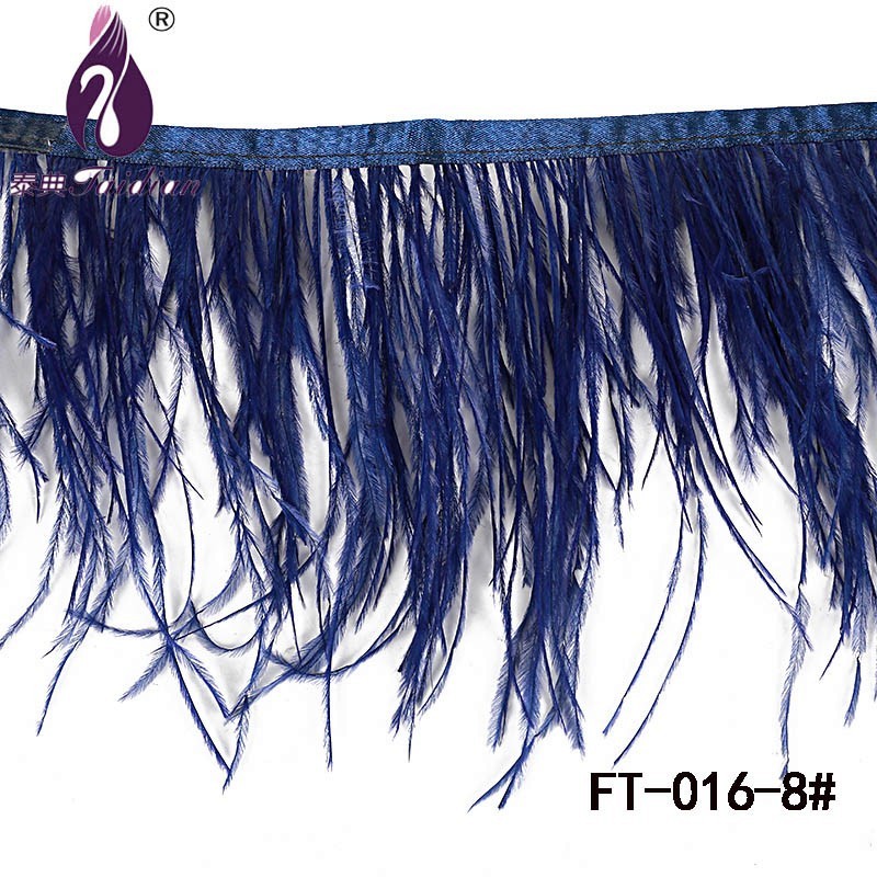 8# blue Available Ostrich Feather Trimming Length Fringe Trim Handmade Black Plumas Ribbon for Sewing Crafts