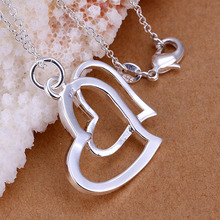 Hot Sale Free Shipping 925 Silver Necklaces Pendants Fashion Sterling Silver Jewelry Insets Double Heart Pendant