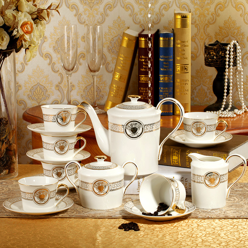 15 pieces European classic bone china tableware gold trim ceramic Coffee cup and saucer suit bone