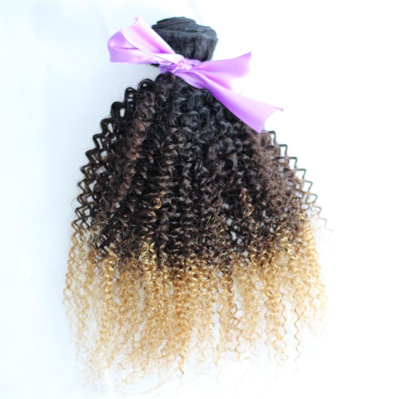 10A Ombre Hair Extensions Yvonne Brazilian Kinky Curly Hair T1b/4/27 Three Tone Ombre Brazilian Hair Weave 4Pc Ombre Curly Hair