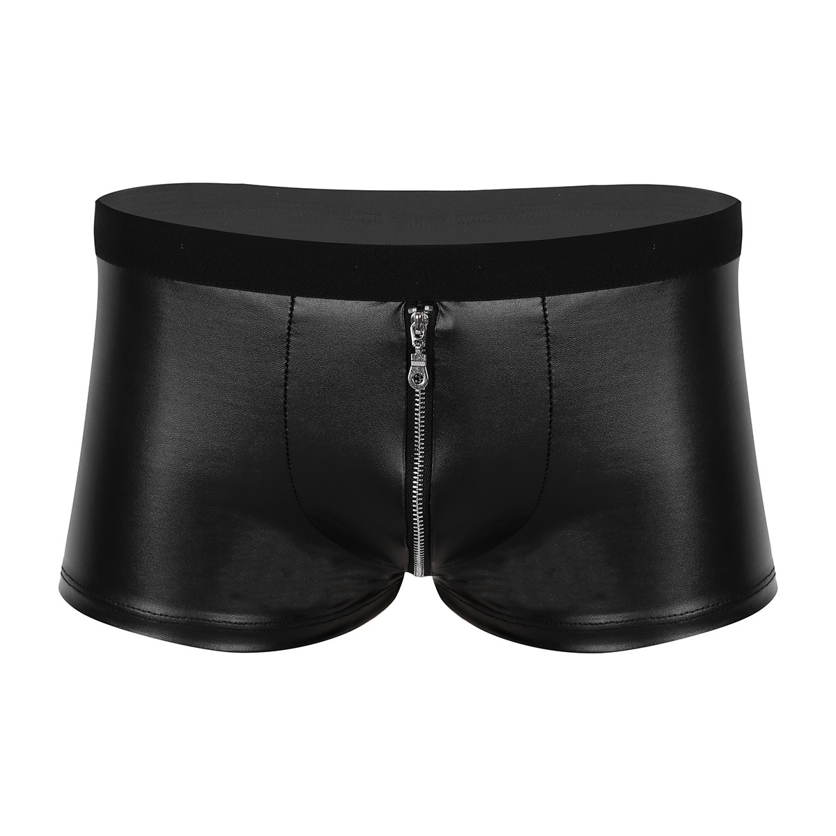 YiZYiF Mens Faux Leather Zipper Pouch Tight Boxer Shorts Wet Look Trunk Underpants