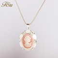 Free shipping lovely pink and white color pendant Elizabeth beauty head jewelry cameo necklace