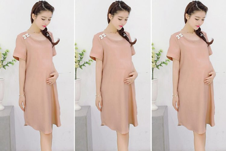 Cotton Short Sleeve Pregnant Dress Clothes For Pregnant Women Dress Summer Nursing Bra Maternity Photography Props Pink Blue (2)