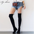 2015 New Winter Women Over Knee Black Boots Fashion Ladies Square